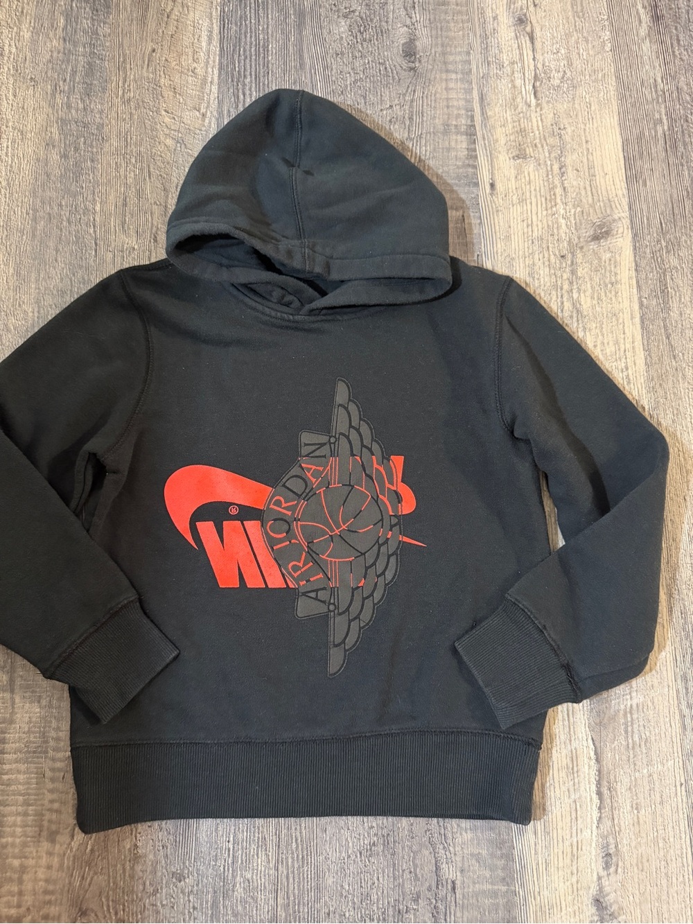 Jordan Jumpman Boys Black Pullover Hoodie Red Graphic Logo Youth Small